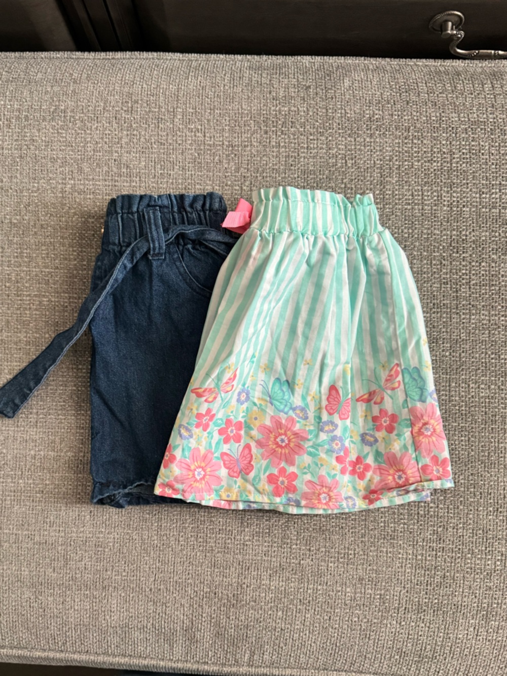 Girls Floral Stripe Skirt with Denim skirt - Mint & Coral